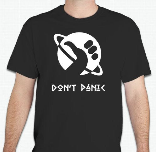 Towel Day Dont Panic Hitchhiker Logo T-shirt  | Blasted Rat Hot on Sale