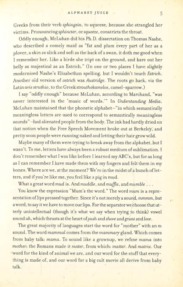 Alphabet Juice: The Energies, Gists, and Spirits of Letters, Words, and Combinations Thereof; Their Roots, Bones, Innards, Piths, Pips, and Secret Parts, Tinctures, Tonics, and Essences; With Examples of Their Usage Foul and Savory Sale